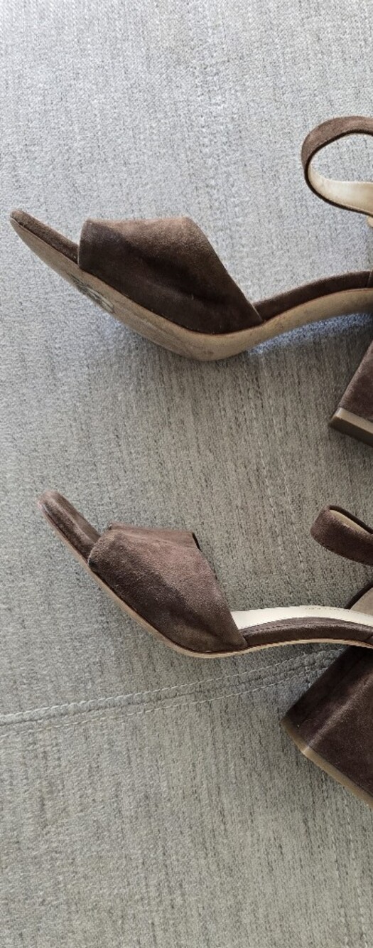 Antonio Melani Brown Suede Block Heel Ankle Strap Sandals Size 8.5 Leather Sole